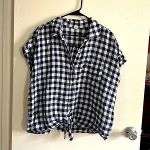 Linen blend Gingham tie waist button down shirt